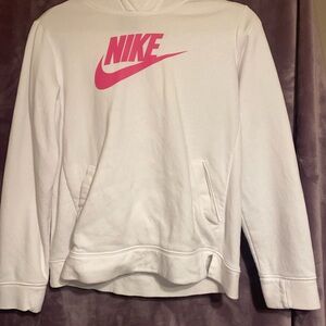 Nike Hoodie in White with Pink Logo